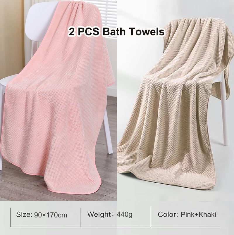 مناشف استحمام من الألياف الدقيقة، 90 × 170 سم، مجموعة من 2، ناعمة جدًا، ماصة للغاية، تجف سريعًا، متعددة الاستخدامات (وردي وخاكي) - Image 5